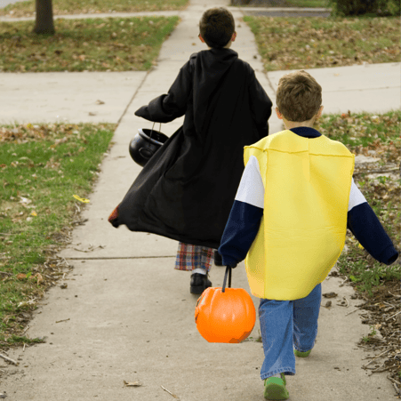 safe trick-or-treating route that avoids tall grass, wooded areas, and standing water.